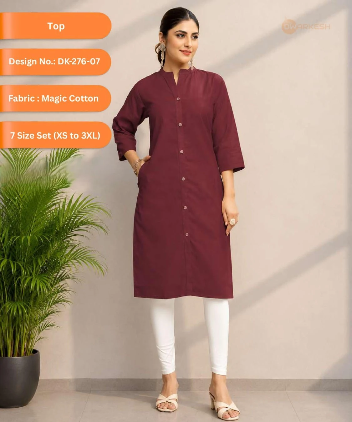 Kurti Top DK-276-07 — Magic Cotton, 7 Size Set