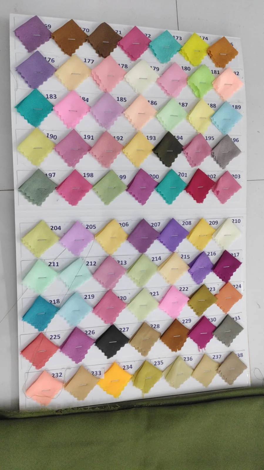 Poly Micro Astar shade card, middle section with numbered fabric swatches